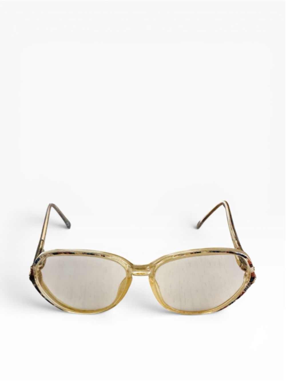 Vintage Sapphire Eyeglasses Frames Clear Lucite Blue Marbled 135mm Retro 70s 80s - Picture 1 of 4